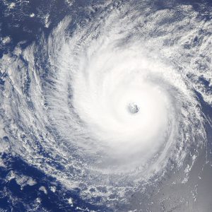 Satellite view of a hurricane.