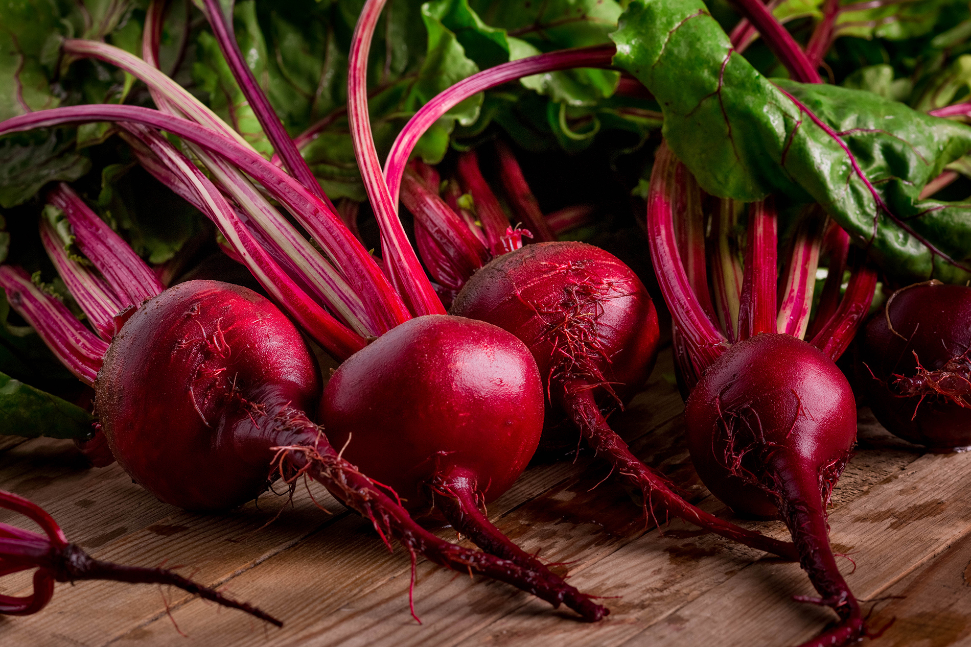 Red beets with stems