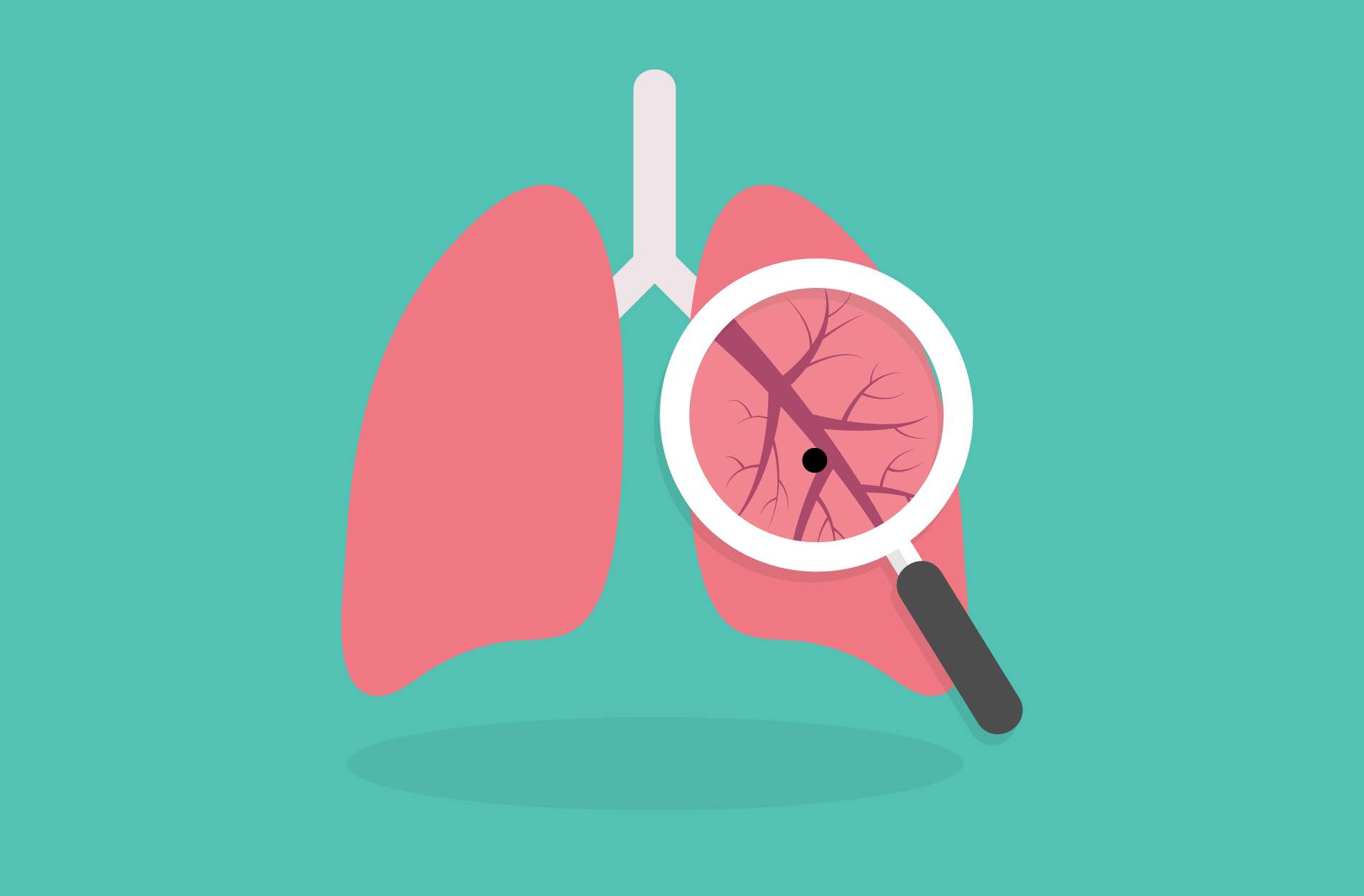 Illustration of magnifying glass looking at lungs