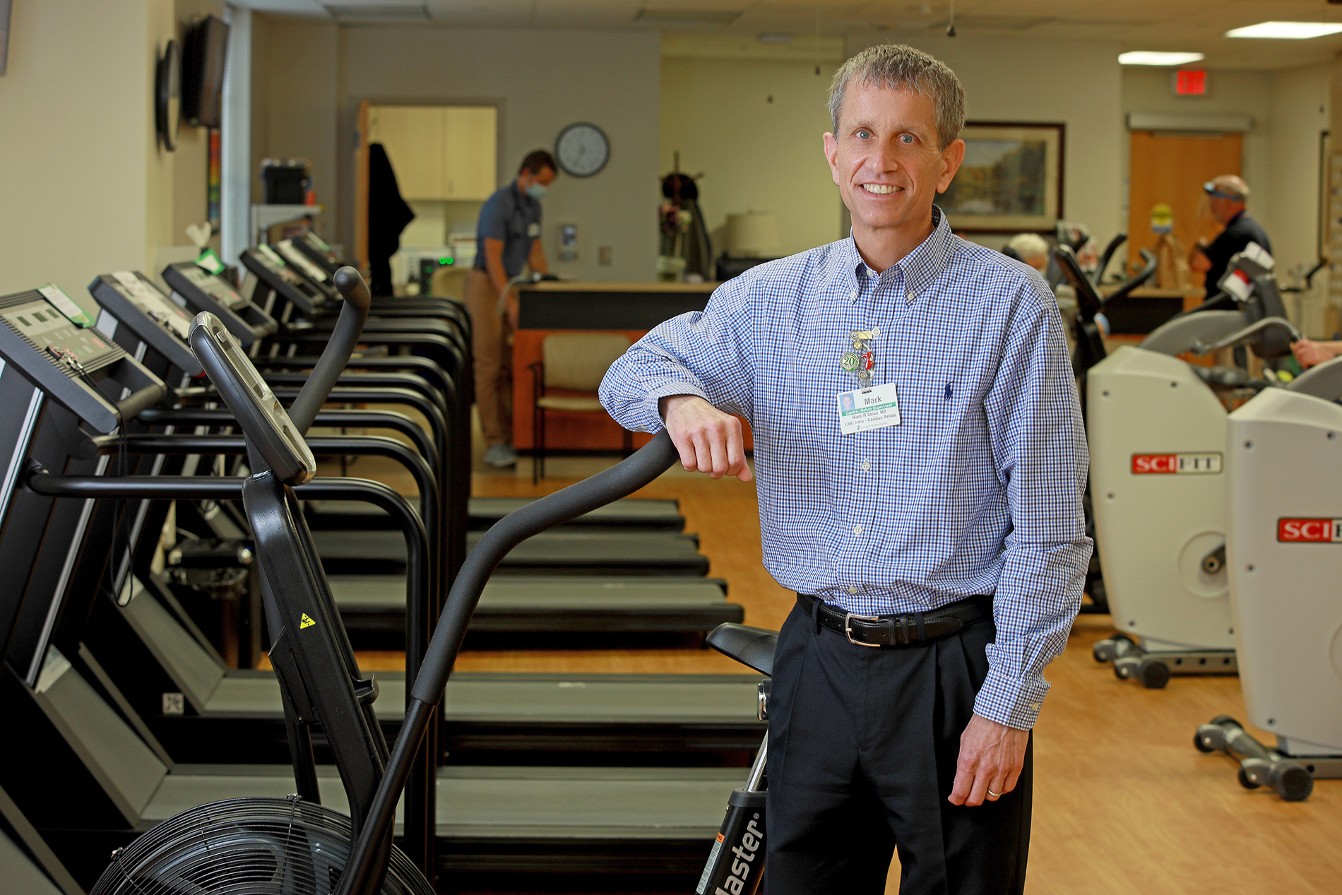 Mark Stout by treadmill at Cardiac Rehabilitation 