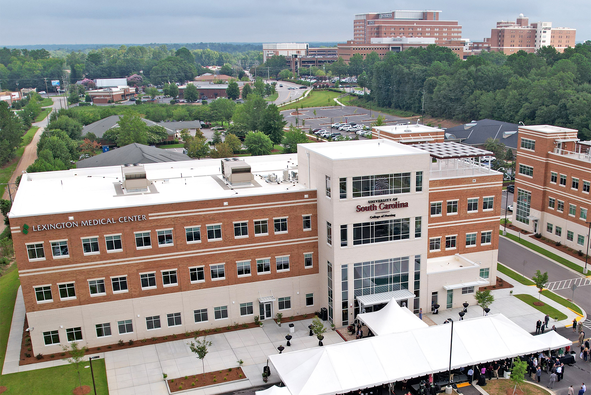 Aerial photo of USC College of Nursing ribbon cutting event