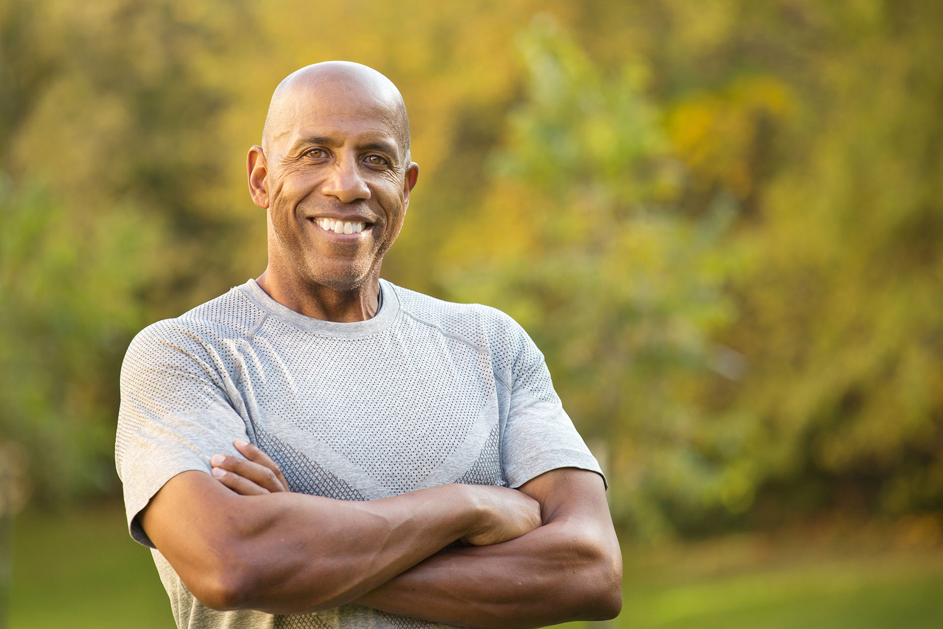 Healthy looking African American man smiling at camera