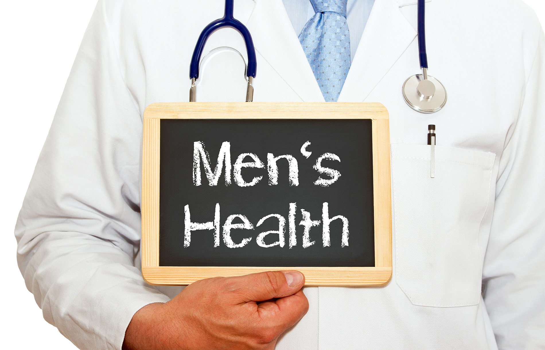 Doctor's holding chalkboard that reads "Men's Health'