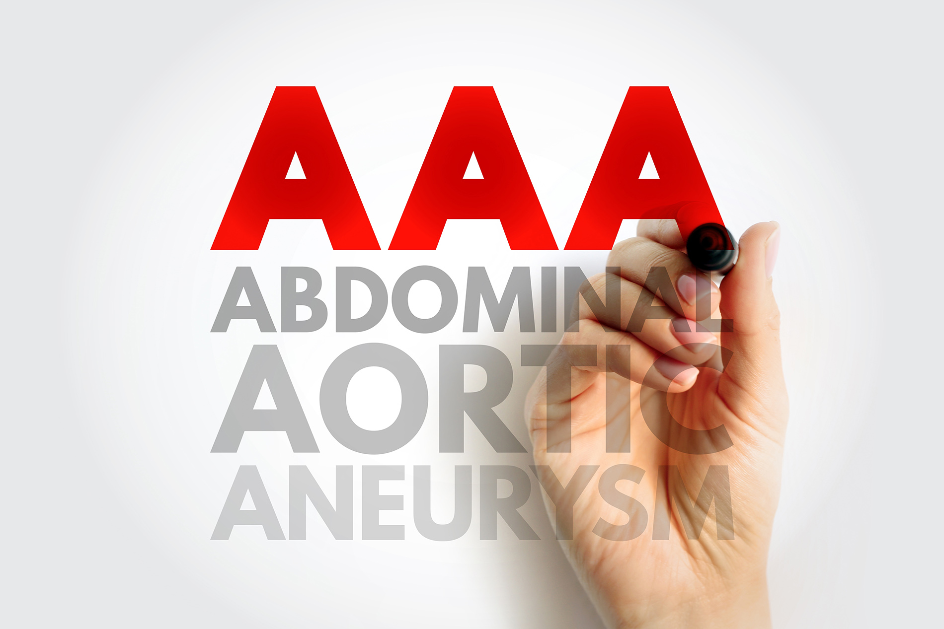 Graphic of AAA with copy below that says abdominal aortic aneurysm