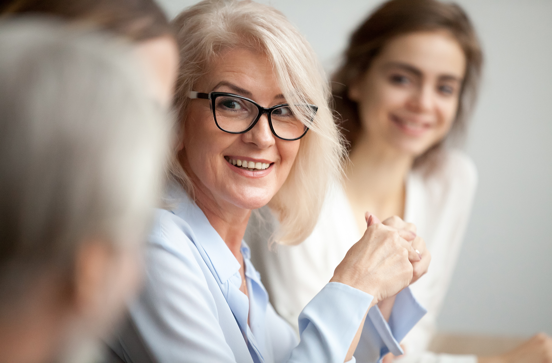 Woman talking in group