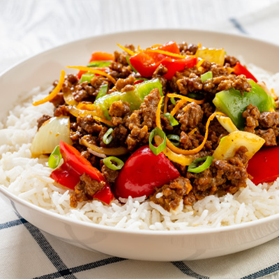 Garlic beef and rice bowl