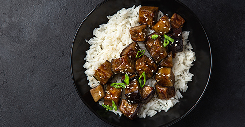 Eggplant teriyaki rice bowl