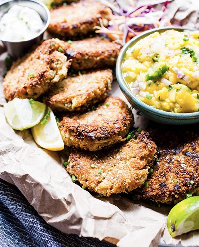 Plate of vegetarian "crab" cakes