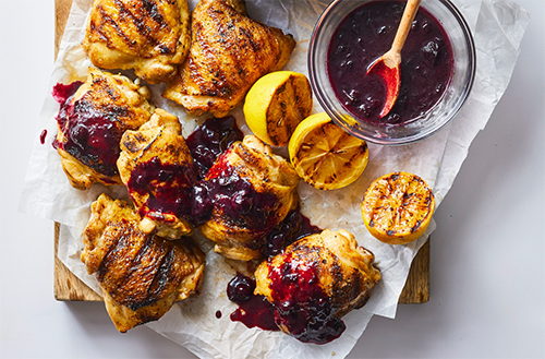 Grilled chicken with blueberry sauce